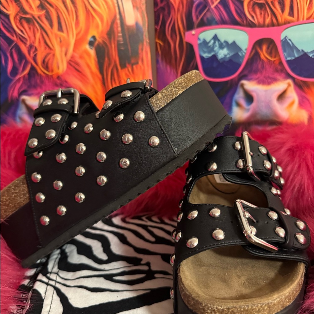 Steve Madden Studded Platform Sandals Size 7 🖤 Double Buckle Rockstar - Picture 12 of 12